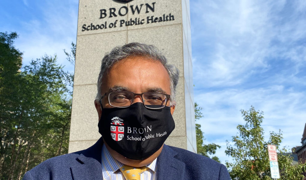 Selfie of Dr. Ashish K. Jha in front of the Brown School of Public Health